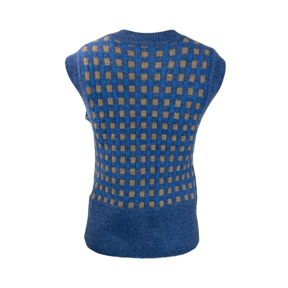 B. Young Blue and Beige Checker Sweater Vest - Picture 2 of 2